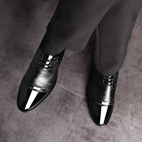 Elegant Breathable Leather Oxfords for Men - Stylish Formal Dress Shoes Perfect for Office, Parties, and Weddings with Comfortable Rubber Outsole and Lace-up Closure